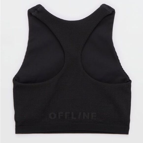 Offline By Aerie True Black Seamless Waffle Knit High Neck Sports Bra - Picture 5 of 11